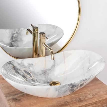 REA-U8596 - Uz virsmas novietojama izlietne ROYAL 36x62,5 cm keramika/balta/pelēka/akmens imitācija