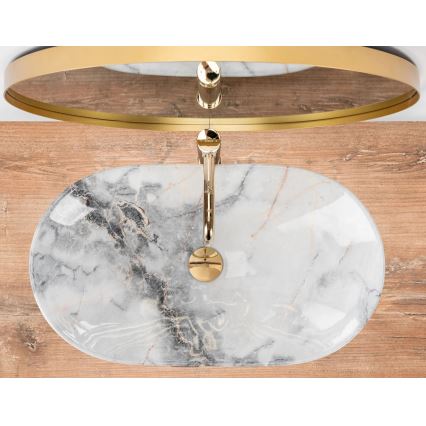 REA-U8596 - Uz virsmas novietojama izlietne ROYAL 36x62,5 cm keramika/balta/pelēka/akmens imitācija