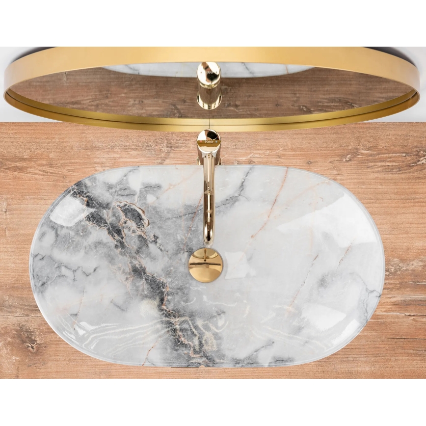 REA-U8596 - Uz virsmas novietojama izlietne ROYAL 36x62,5 cm keramika/balta/pelēka/akmens imitācija