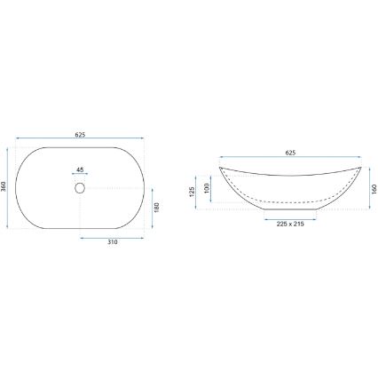 REA-U8596 - Uz virsmas novietojama izlietne ROYAL 36x62,5 cm keramika/balta/pelēka/akmens imitācija