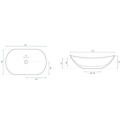 REA-U8597 - Virsmas izlietne ROYAL 36x62 cm, keramika ar marmora dekoru