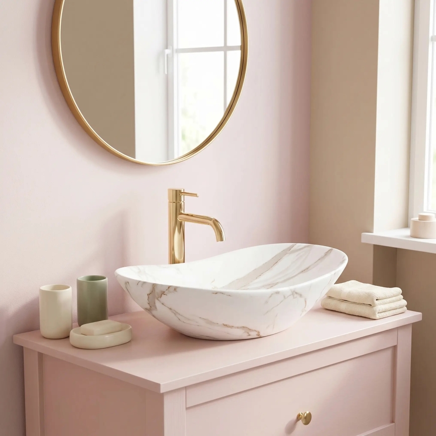 REA-U8598 - Virsmas uzstādāma izlietne ROYAL 36x60,5 cm keramika/marmora dekors