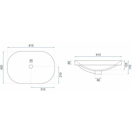 REA-U8700 - Uz virsmas montējama izlietne ARLETA 42x61,5 cm keramika/spīdīgi balta