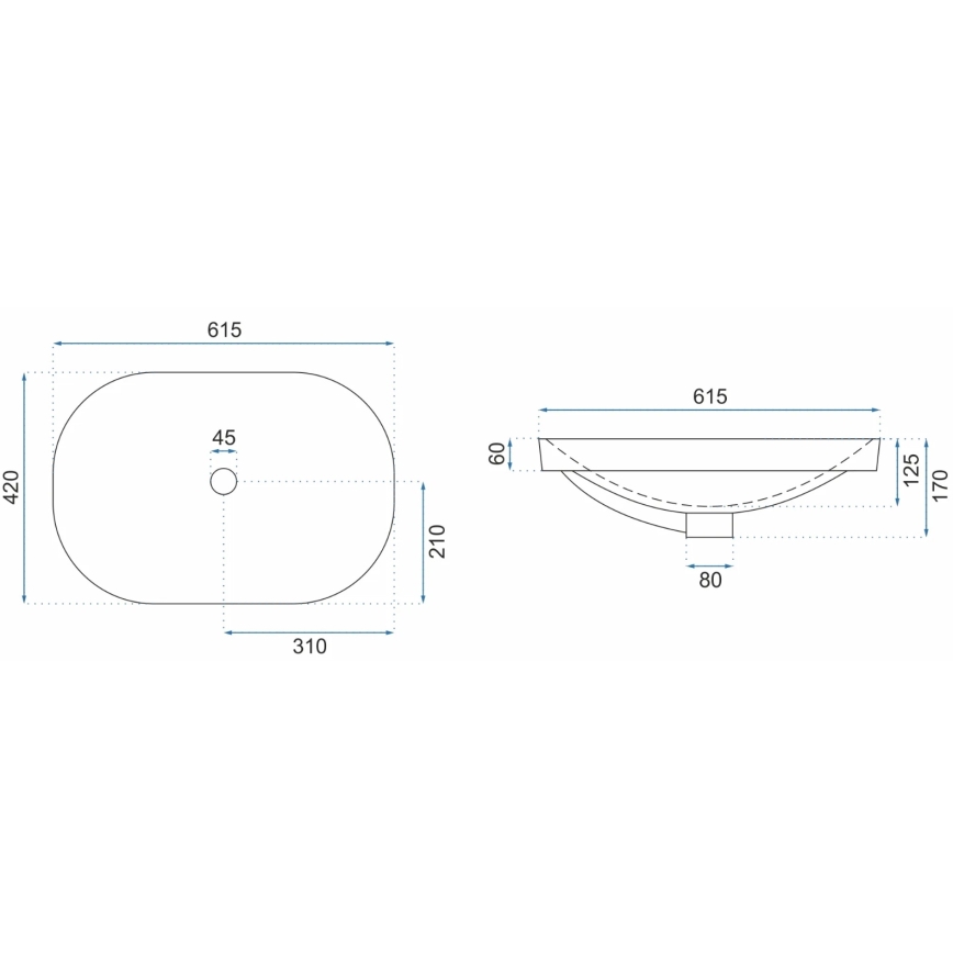 REA-U8700 - Uz virsmas montējama izlietne ARLETA 42x61,5 cm keramika/spīdīgi balta
