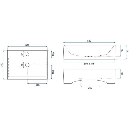 REA-U8701 - Virsmas izlietne BONITA 36x51 cm keramika/spīdīgi balta