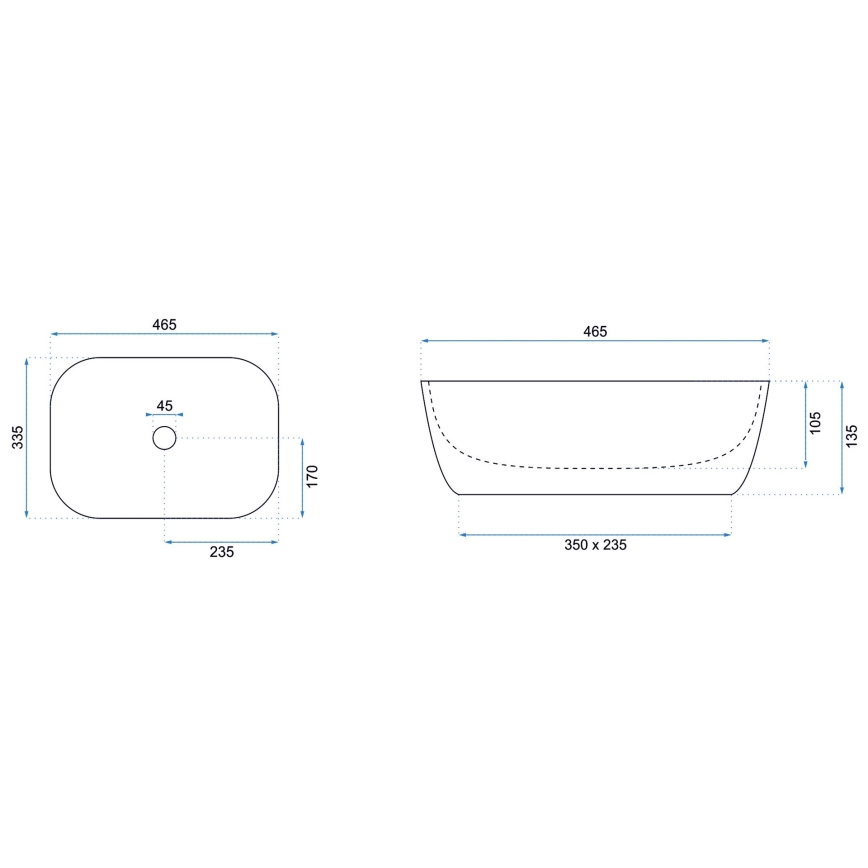 REA-U8736 - Uz virsmas uzstādāma izlietne BELINDA 33,5x46,5 cm keramika/balta/zelta