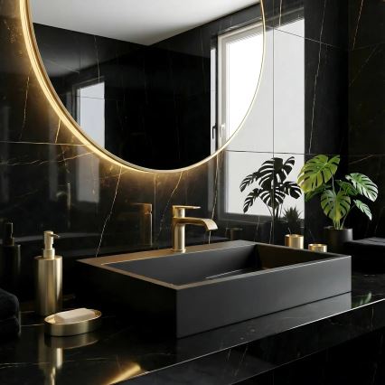 REA-U8779 - Uz virsmas uzstādamā izlietne GOYA 37x60 cm akmens konglomerāts/matēta melna