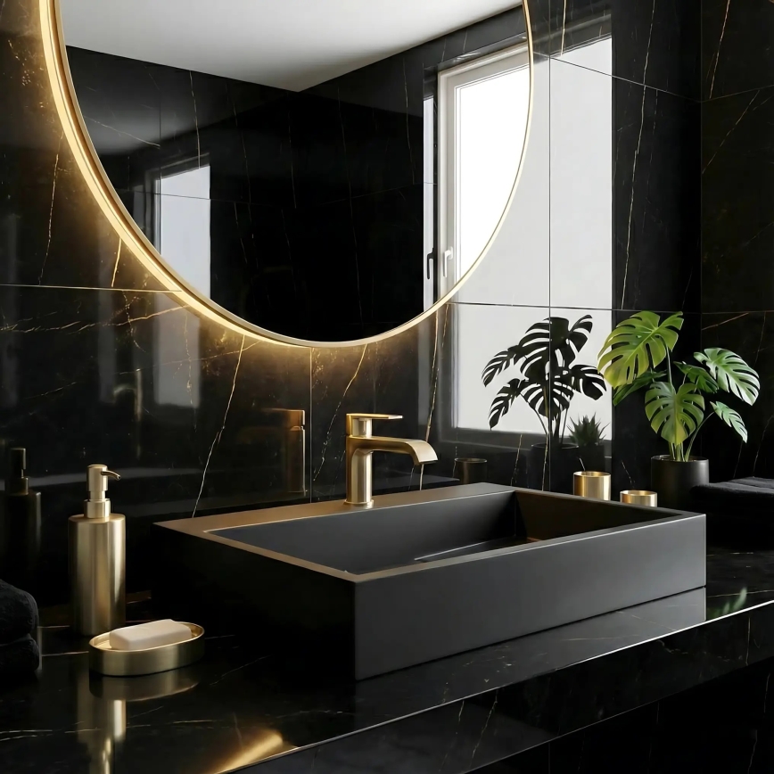 REA-U8779 - Uz virsmas uzstādamā izlietne GOYA 37x60 cm akmens konglomerāts/matēta melna