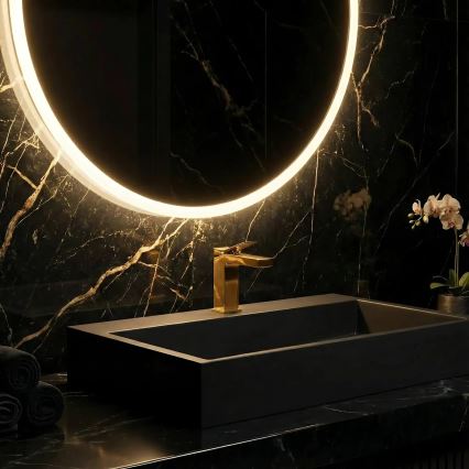 REA-U8779 - Uz virsmas uzstādamā izlietne GOYA 37x60 cm akmens konglomerāts/matēta melna