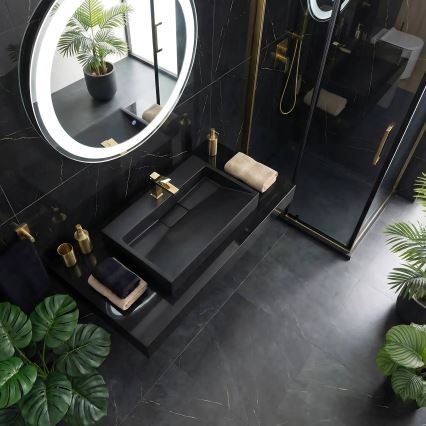 REA-U8779 - Uz virsmas uzstādamā izlietne GOYA 37x60 cm akmens konglomerāts/matēta melna