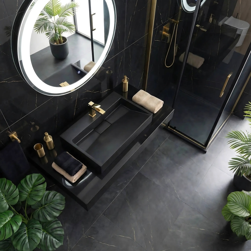 REA-U8779 - Uz virsmas uzstādamā izlietne GOYA 37x60 cm akmens konglomerāts/matēta melna