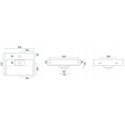REA-U8779 - Uz virsmas uzstādamā izlietne GOYA 37x60 cm akmens konglomerāts/matēta melna