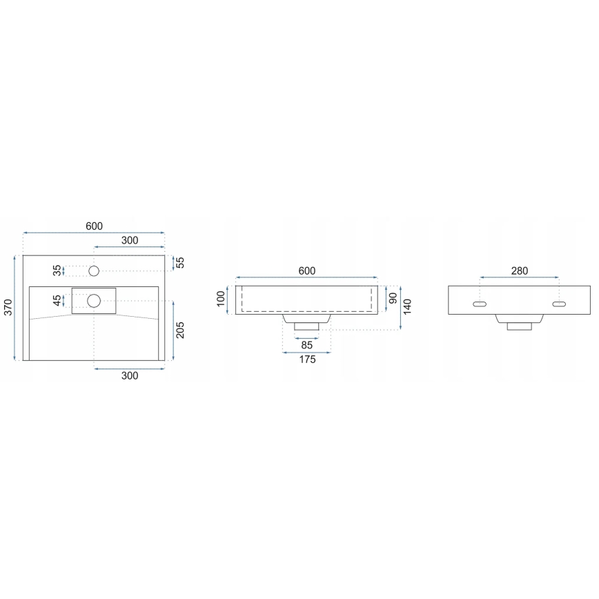 REA-U8779 - Uz virsmas uzstādamā izlietne GOYA 37x60 cm akmens konglomerāts/matēta melna