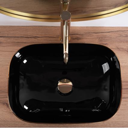 REA-U8780 - Virsmas uzliekamā izlietne BELINDA 33x46,5 cm keramika/melna/zelta