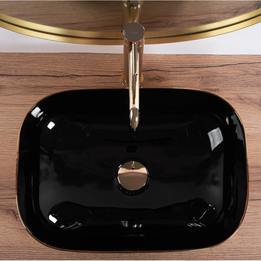 REA-U8780 - Virsmas uzliekamā izlietne BELINDA 33x46,5 cm keramika/melna/zelta