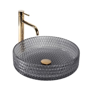 REA-U8880 - Virsmas uzstādāmā izlietne CRISTAL Ø 39 cm stikls/dūmakaini pelēka