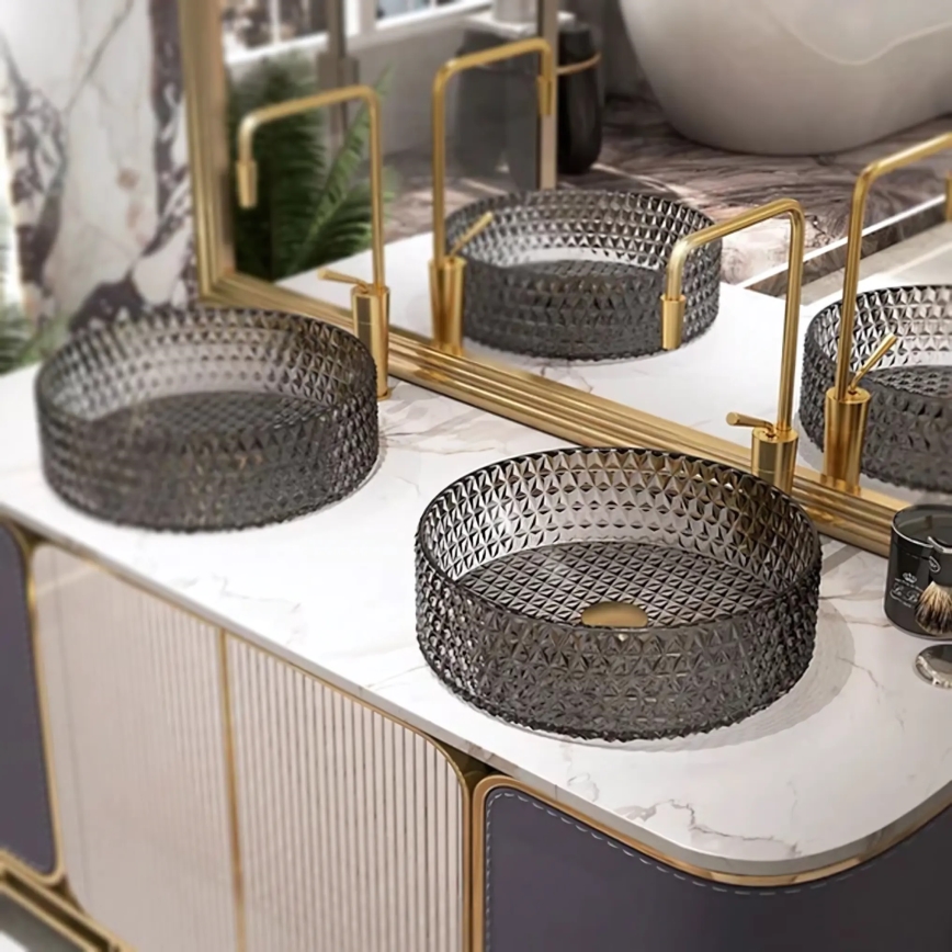 REA-U8880 - Virsmas uzstādāmā izlietne CRISTAL Ø 39 cm stikls/dūmakaini pelēka