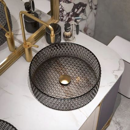 REA-U8880 - Virsmas uzstādāmā izlietne CRISTAL Ø 39 cm stikls/dūmakaini pelēka