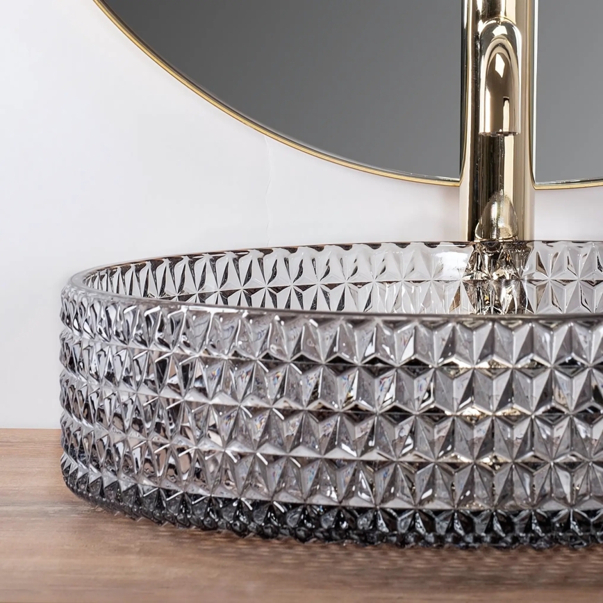 REA-U8880 - Virsmas uzstādāmā izlietne CRISTAL Ø 39 cm stikls/dūmakaini pelēka