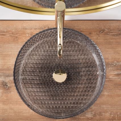 REA-U8880 - Virsmas uzstādāmā izlietne CRISTAL Ø 39 cm stikls/dūmakaini pelēka