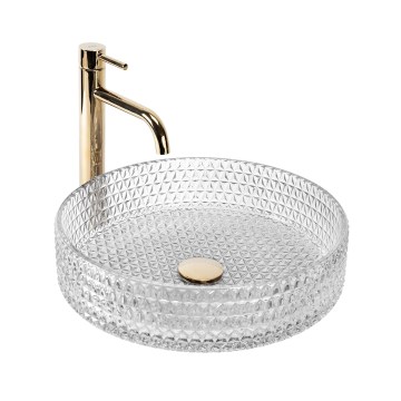 REA-U8881 - Uz virsmas uzstādamā izlietne CRISTAL Ø 39 cm caurspīdīgs stikls