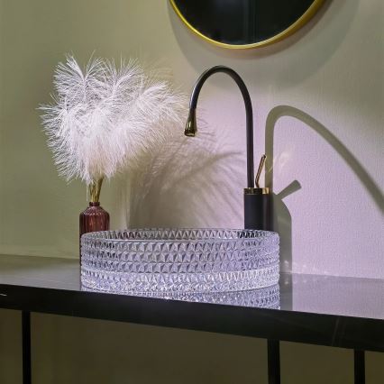 REA-U8881 - Uz virsmas uzstādamā izlietne CRISTAL Ø 39 cm caurspīdīgs stikls