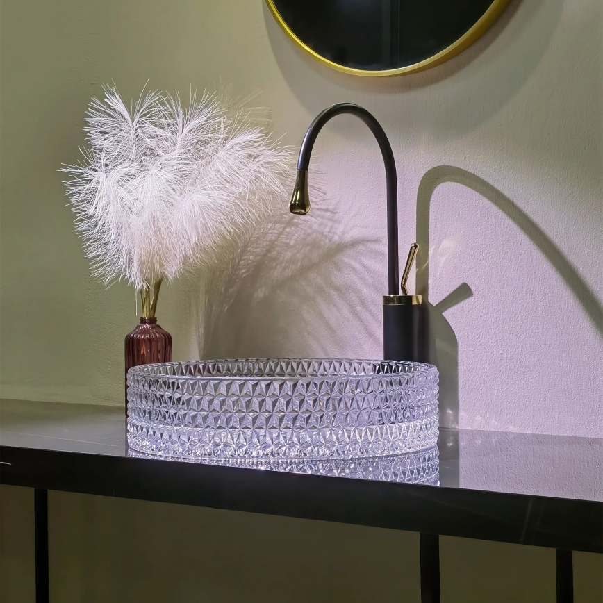REA-U8881 - Uz virsmas uzstādamā izlietne CRISTAL Ø 39 cm caurspīdīgs stikls