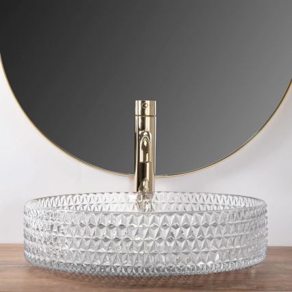 REA-U8881 - Uz virsmas uzstādamā izlietne CRISTAL Ø 39 cm caurspīdīgs stikls
