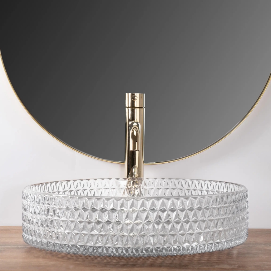 REA-U8881 - Uz virsmas uzstādamā izlietne CRISTAL Ø 39 cm caurspīdīgs stikls