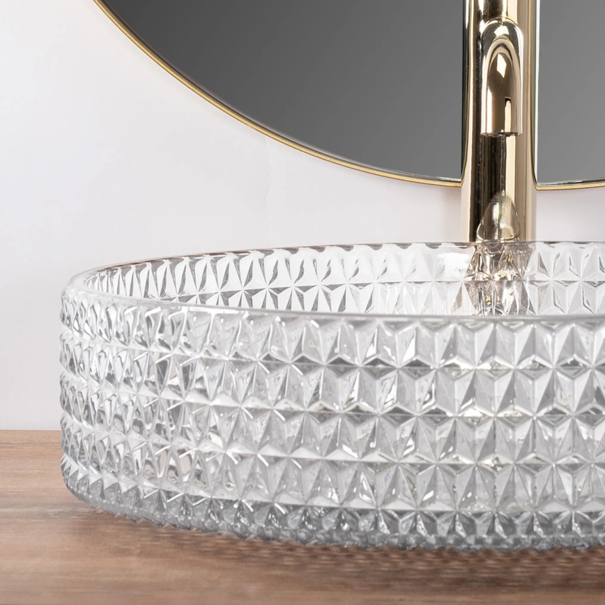REA-U8881 - Uz virsmas uzstādamā izlietne CRISTAL Ø 39 cm caurspīdīgs stikls