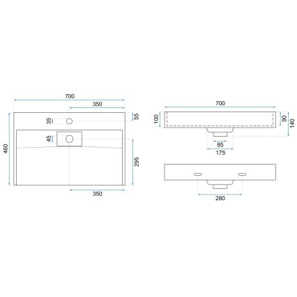 REA-U8902 - Virsmas uzstādāma izlietne GOYA 46x70 cm, konglomerāts/matēta balta