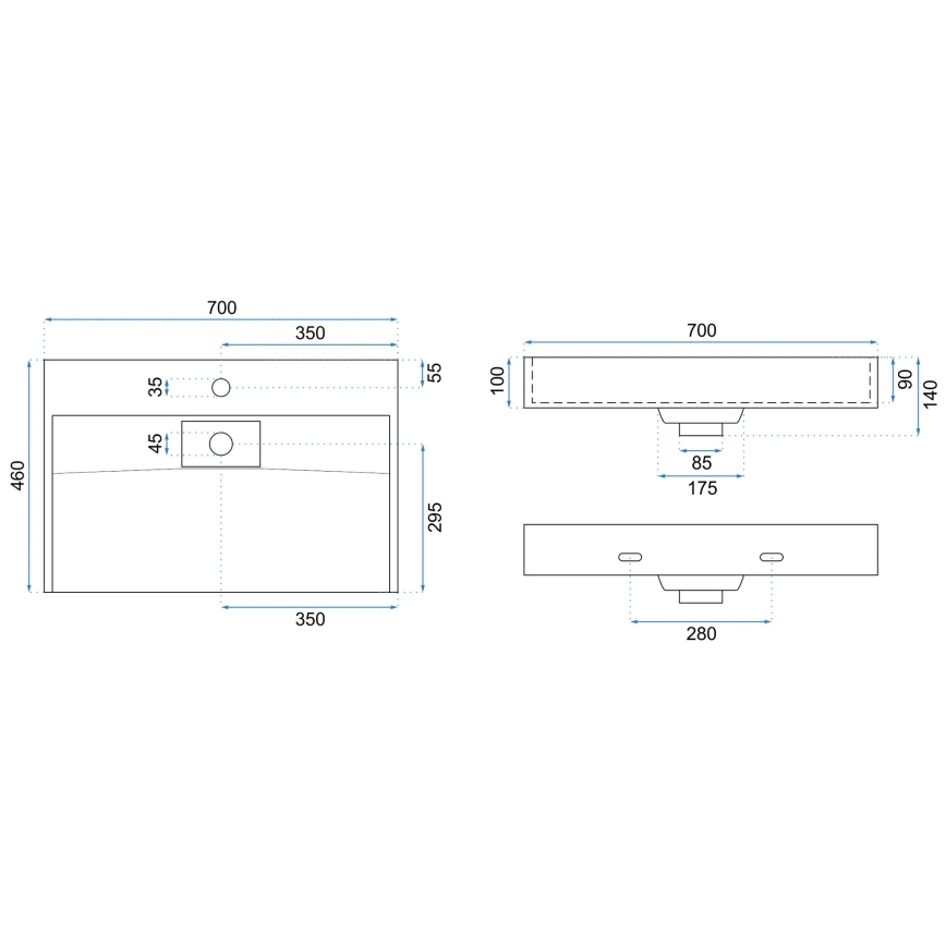 REA-U8902 - Virsmas uzstādāma izlietne GOYA 46x70 cm, konglomerāts/matēta balta