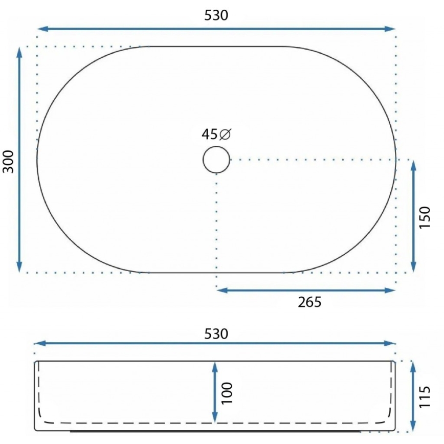 REA-U9108 - Uz virsmas uzstādāma izlietne LAYLA 30x53 cm keramika/spīdīgi balta