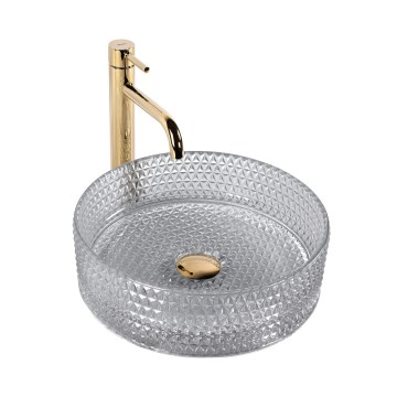 REA-U9615 - Uz virsmas uzstādāma izlietne CRISTAL Ø 35,5 cm, stikls/pelēka