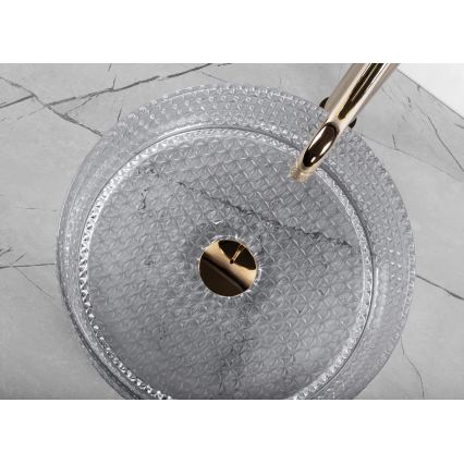 REA-U9615 - Uz virsmas uzstādāma izlietne CRISTAL Ø 35,5 cm, stikls/pelēka