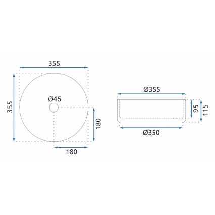 REA-U9615 - Uz virsmas uzstādāma izlietne CRISTAL Ø 35,5 cm, stikls/pelēka