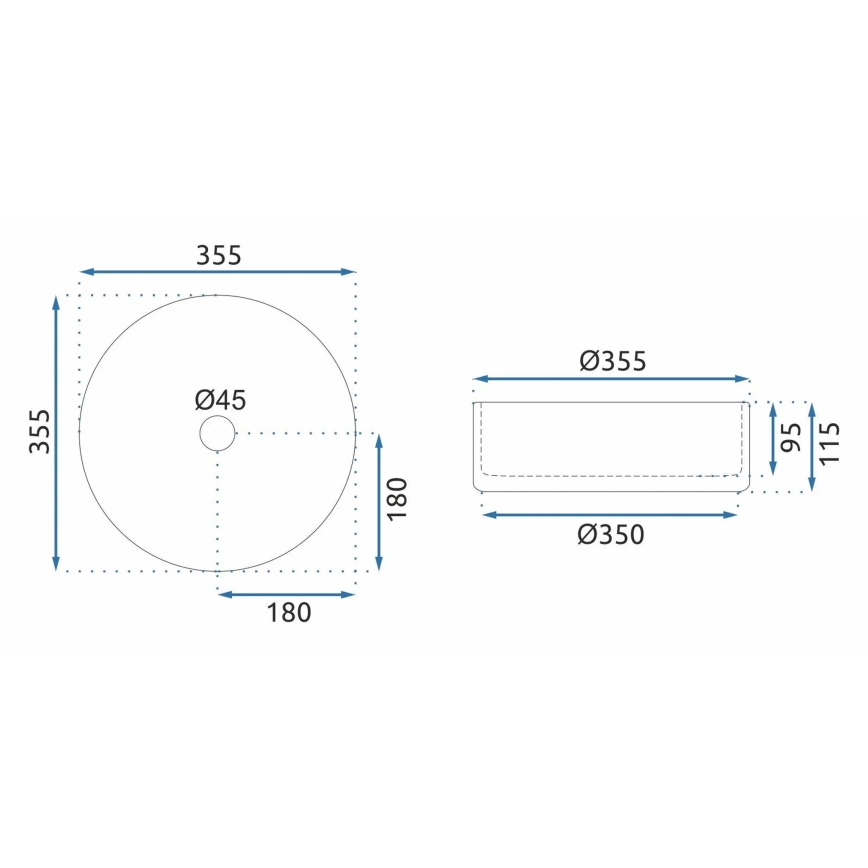 REA-U9615 - Uz virsmas uzstādāma izlietne CRISTAL Ø 35,5 cm, stikls/pelēka