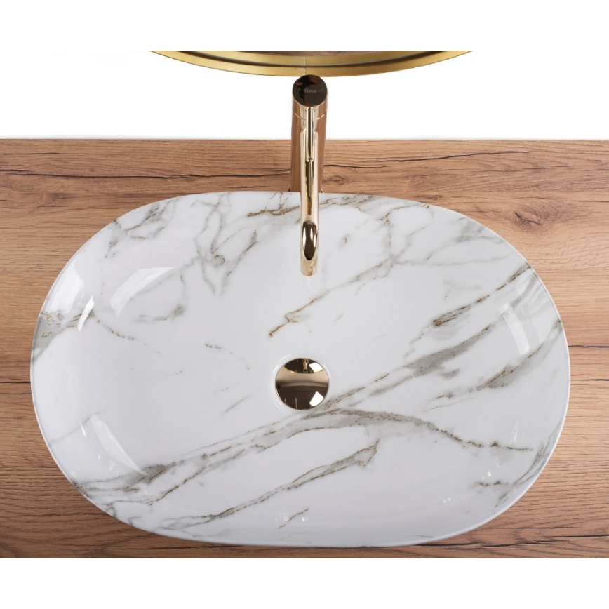 REA-U9656 - CLEO uzliekamā izlietne 41 x 60,5 cm, keramika/marmora dekors