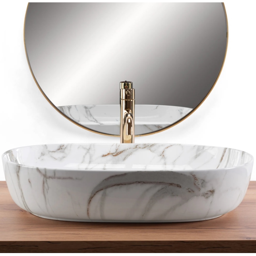 REA-U9656 - CLEO uzliekamā izlietne 41 x 60,5 cm, keramika/marmora dekors