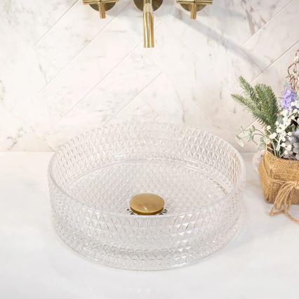 REA-U9670 - Uz virsmas uzliekamā izlietne CRISTAL Ø 35,5 cm stikls/caurspīdīgs
