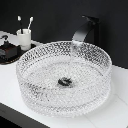 REA-U9670 - Uz virsmas uzliekamā izlietne CRISTAL Ø 35,5 cm stikls/caurspīdīgs