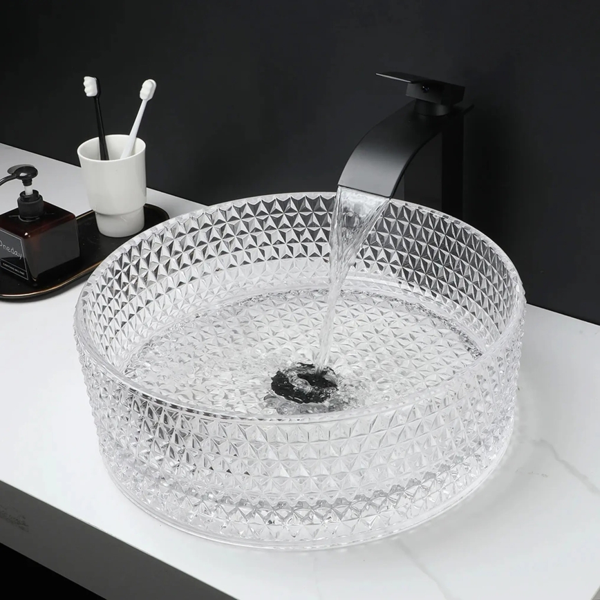 REA-U9670 - Uz virsmas uzliekamā izlietne CRISTAL Ø 35,5 cm stikls/caurspīdīgs