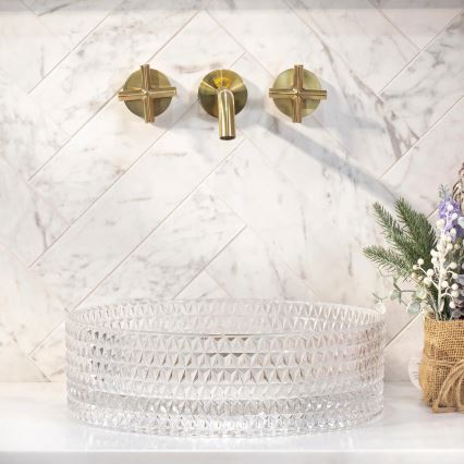 REA-U9670 - Uz virsmas uzliekamā izlietne CRISTAL Ø 35,5 cm stikls/caurspīdīgs