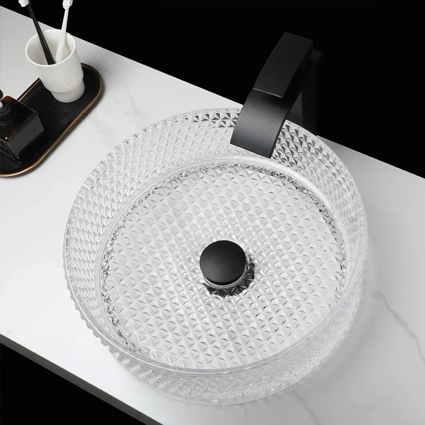 REA-U9670 - Uz virsmas uzstādāma izlietne CRISTAL 35,5 cm no caurspīdīga stikla