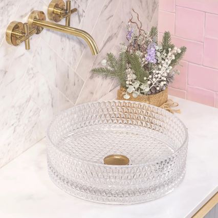 REA-U9670 - Uz virsmas uzstādāma izlietne CRISTAL 35,5 cm no caurspīdīga stikla