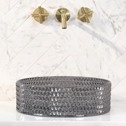 REA-U9671 - Uz virsmas uzstādāma izlietne CRISTAL Ø 35,5 cm stikls/dūmakaina pelēka