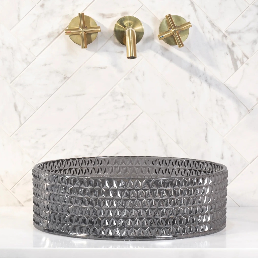 REA-U9671 - Uz virsmas uzstādāma izlietne CRISTAL Ø 35,5 cm stikls/dūmakaina pelēka