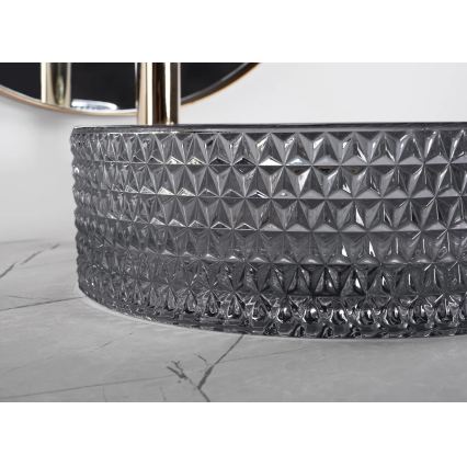 REA-U9671 - Uz virsmas uzstādāma izlietne CRISTAL Ø 35,5 cm stikls/dūmakaina pelēka
