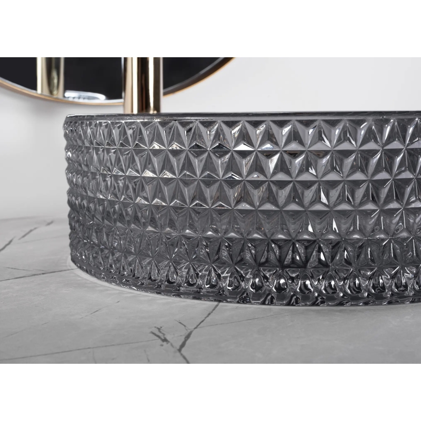 REA-U9671 - Uz virsmas uzstādāma izlietne CRISTAL Ø 35,5 cm stikls/dūmakaina pelēka