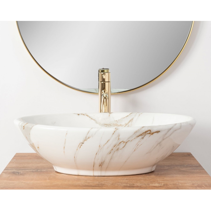 REA-U9685 - Virsmas uzstādāmā izlietne PAMELA 33x53 cm keramika/marmora dekors